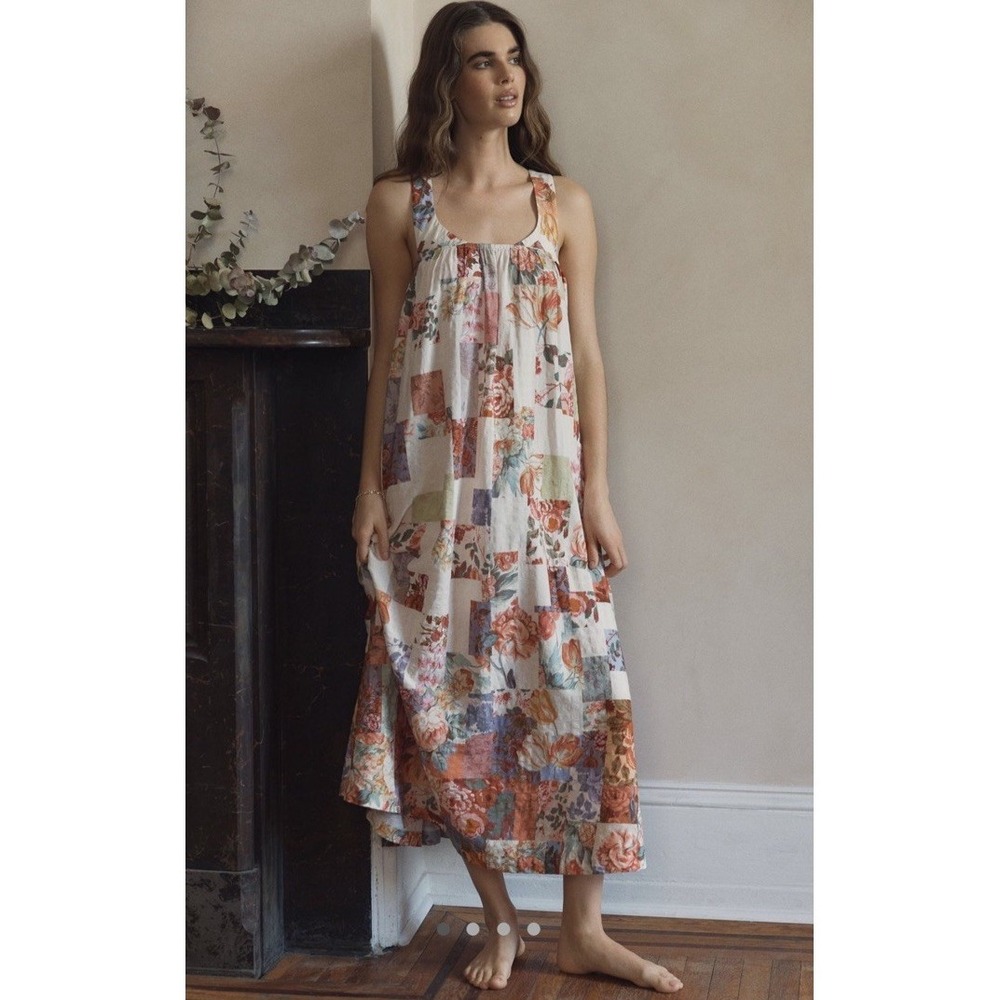 NWT Anthropologie LyreBird Printed Tie-Back Midi Nap Dress Bow Patchwork Size L